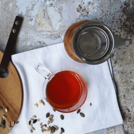 Mug en verre 300 ml avec filtre en inox micro perforé et couvercle en acacia Colors of Tea