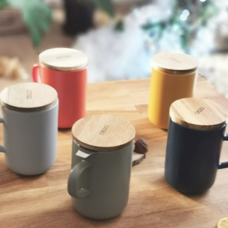 Mug en grès de 475 ml, couvercle en acacia et filtre en inox micro-perforé Colors of Tea