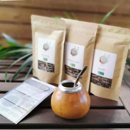 Coffret maté calebasse naturelle bombilla et maté BIO colors of tea : pour apprendre à préparer son maté